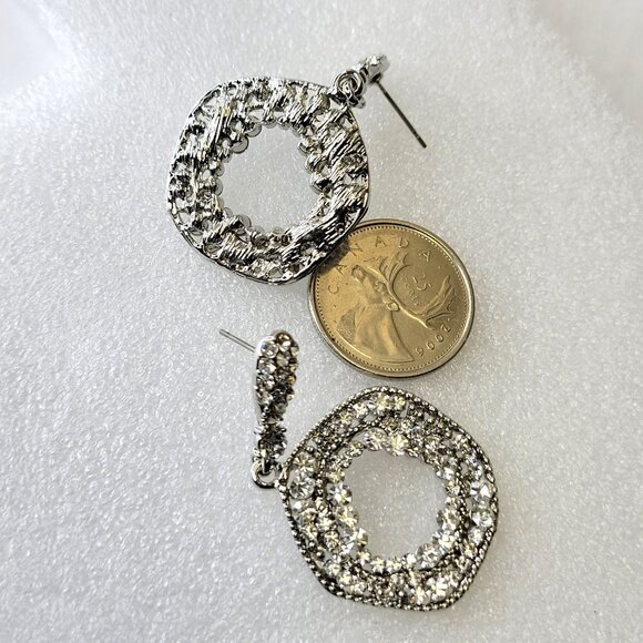 Silver Tone rhinestone Round Circular Earrings - Picture 3 of 11